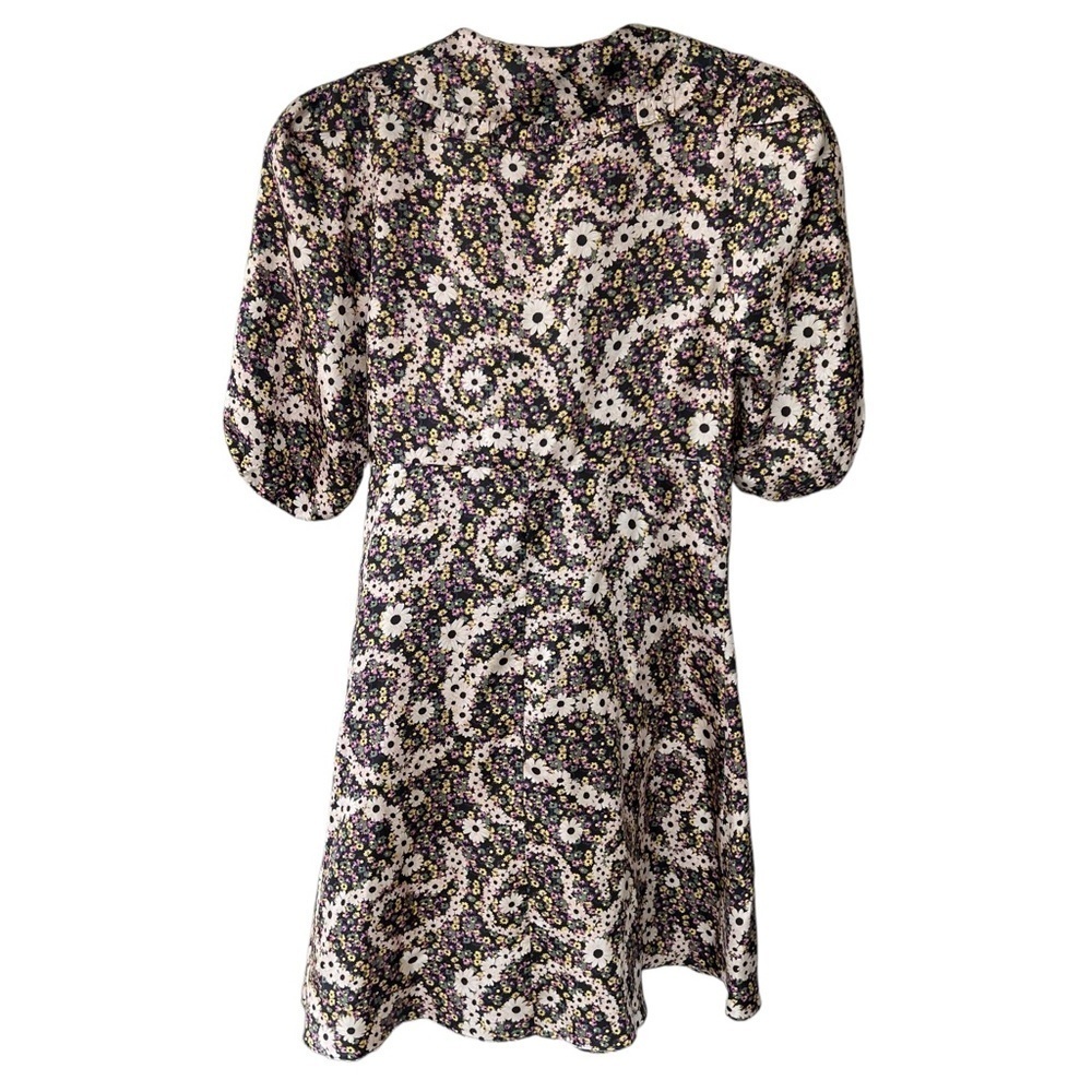 Sandro Casablanca Puff Sleeve 100% Silk Mini Dress Daisy Chain Paisley XS NWT - Picture 3 of 15